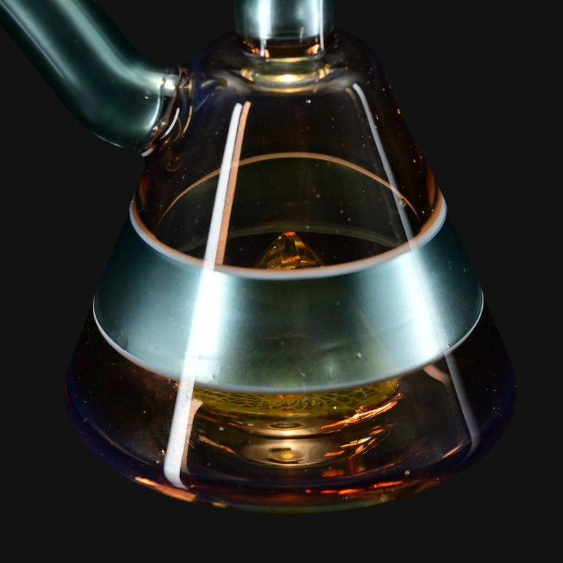 710 Pipes Smoke Shop Gatez Glass Dual Color Gem Dry Piece with a conical base and metallic band.