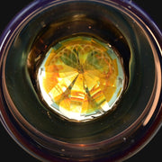 710 Pipes Smoke Shop Gatez Glass Dual Color Gem Dry Piece with intricate yellow and orange dichroic glass patterns.