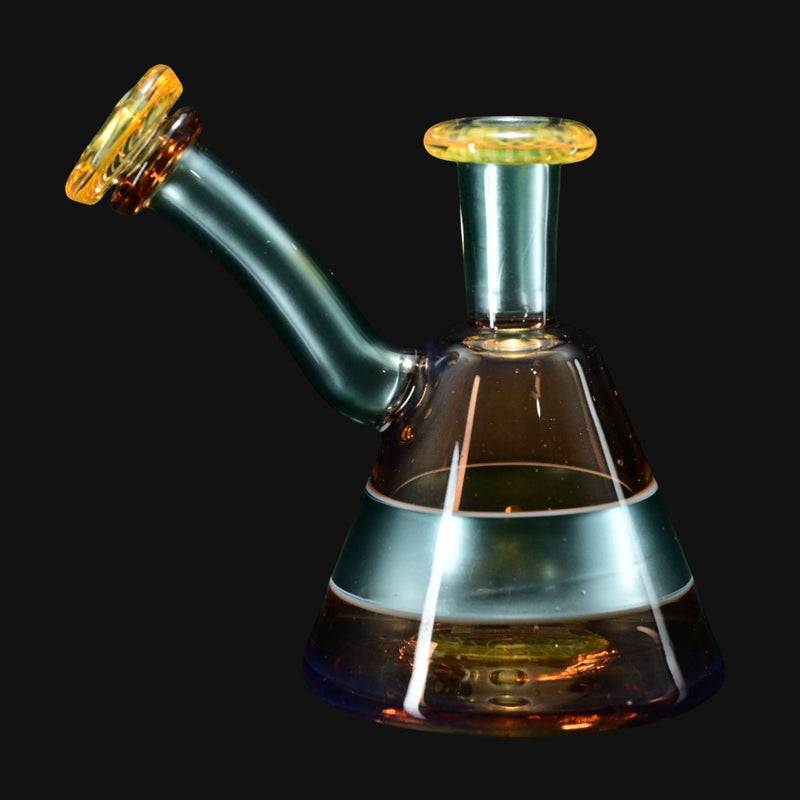 710 Pipes Smoke Shop Gatez Glass Dual Color Gem Dry Piece with amber and teal glass accents.