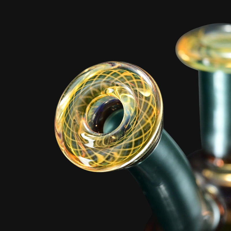 710 Pipes Smoke Shop Gatez Glass Dual Color Gem Dry Piece with intricate yellow and blue swirl pattern