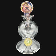 710 Pipes Smoke Shop AF Accented Geyser Rig, 6-inch clear glass rig with 10mm joint and yellow accent marble.