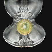 710 Pipes Smoke Shop AF Accented Geyser Rig, 6 inches tall, 10mm joint, clear glass with yellow-green accent marble.