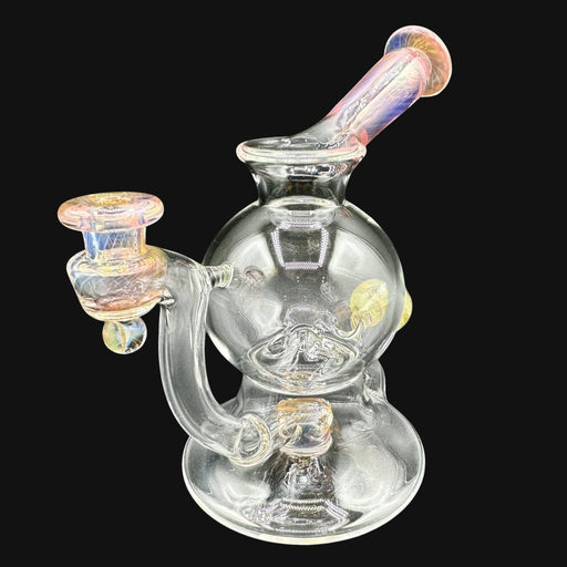 710 Pipes Smoke Shop AF Accented Geyser Rig, 6-inch clear glass water pipe with 10mm joint and colorful accents.