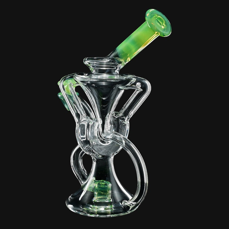710 Pipes Smoke Shop AF Partial Color Recycler glass water pipe, 7 inches tall with green accents and a 10mm joint.