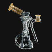 710 Pipes Smoke Shop borosilicate glass recycler water pipe with orange accents, angled mouthpiece, and stable base.