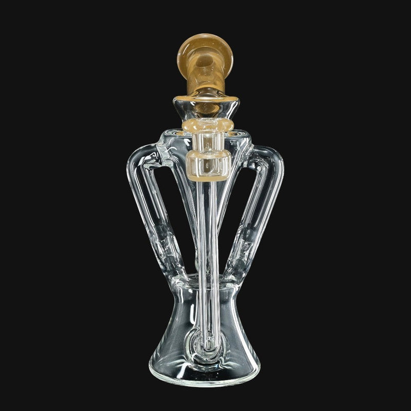 710 Pipes Smoke Shop clear borosilicate glass recycler water pipe with orange accents.