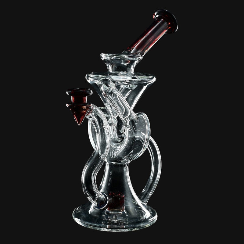 710 Pipes Smoke Shop AF Partial Color Recycler glass water pipe with red accents, 7 inches tall, 10mm joint.