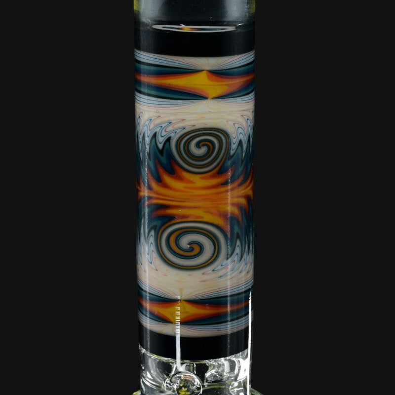 710 Pipes Smoke Shop yellow, orange, and blue wigwag glass tube water pipe, 16 inches tall with 14mm joint.