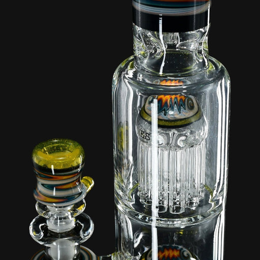 710 Pipes Smoke Shop yellow, orange, and blue wigwag glass tube with tree perc and matching bowl.
