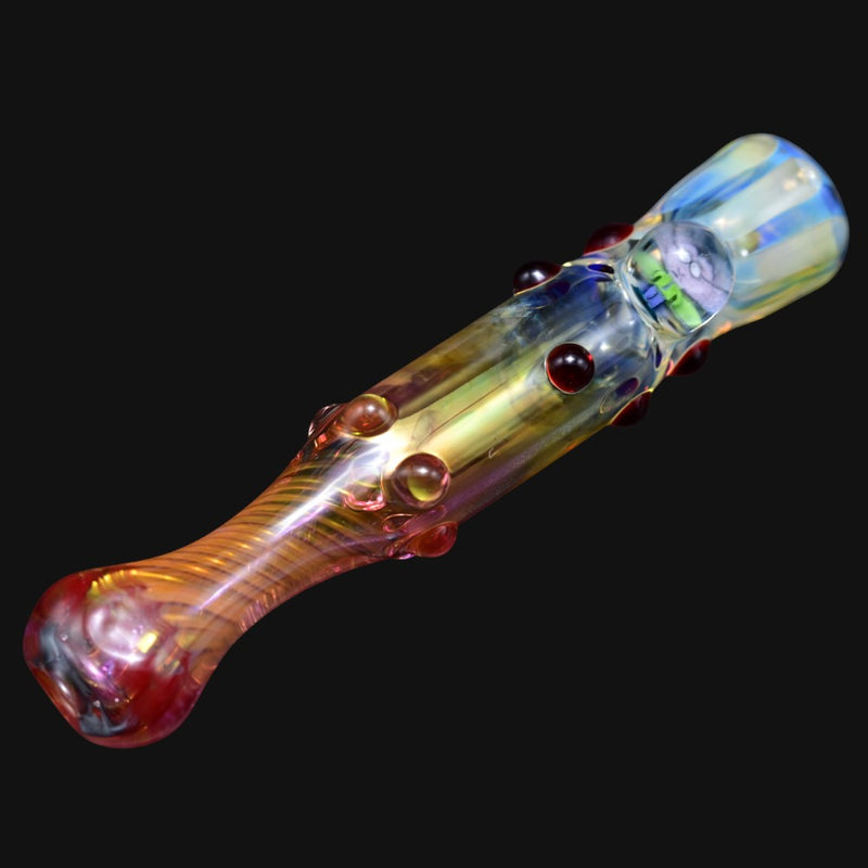 710 Pipes Smoke Shop Matty White Goldie glass one hitter pipe with iridescent finish and decorative glass
