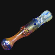 710 Pipes Smoke Shop Matty White Goldie one hitter glass pipe with iridescent finish and crossbones accent