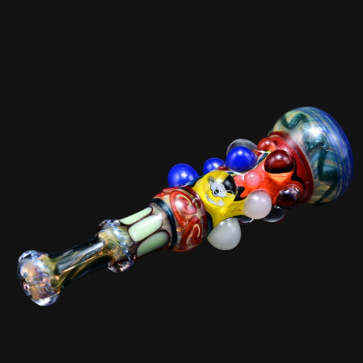 710 Pipes Smoke Shop Matty White Xtreme One Hitter glass pipe with Grateful Dead bear design and colorful glass beads.