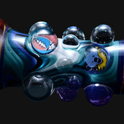 710 Pipes Smoke Shop Matty White Xtreme glass one hitter with Grateful Dead imagery, mushrooms, and raised glass beads.