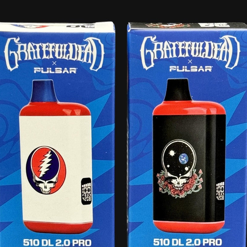 710 Pipes Smoke Shop Grateful Dead x Pulsar 510 DL Pro battery boxes in white and black with iconic band artwork