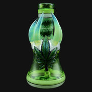 710 Pipes Smoke Shop green glass bong with iridescent leaf accent and claw-like protrusions.