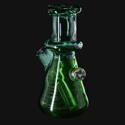 710 Pipes Smoke Shop green glass mini rig with a heart decal and 14mm joint.