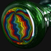 710 Pipes Smoke Shop green glass mini rig with colorful swirl design and 14mm joint