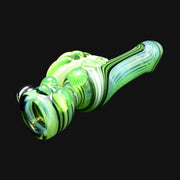 710 Pipes Smoke Shop green and white glass pipe with black stripes and raised glass dots
