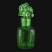 710 Pipes Smoke Shop transparent green glass recycler with gold dichro and coral-style attachments.