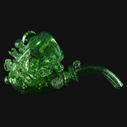 710 Pipes Smoke Shop transparent green glass Sherlock pipe with gold dichro and coral-style attachments.