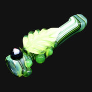 710 Pipes Smoke Shop green glass pipe with leaf design and black marble accent