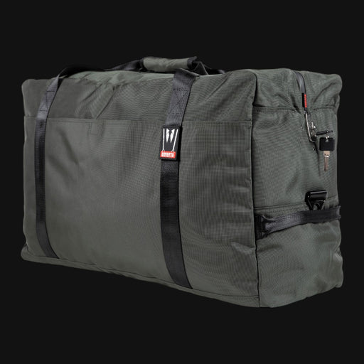 710 Pipes Smoke Shop green smell-proof duffle bag with locking zipper and durable carbon lining for secure travel.