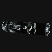 710 Pipes Smoke Shop Hamm Negative Spoon Pipe, clear glass with black stripes and a carb.