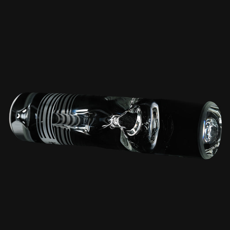 710 Pipes Smoke Shop Hamm Negative Spoon Pipe, clear glass with black stripes and a carb.