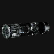 710 Pipes Smoke Shop Hamm Negative Spoon Pipe, clear glass with black striped accents and internal bubbler design.