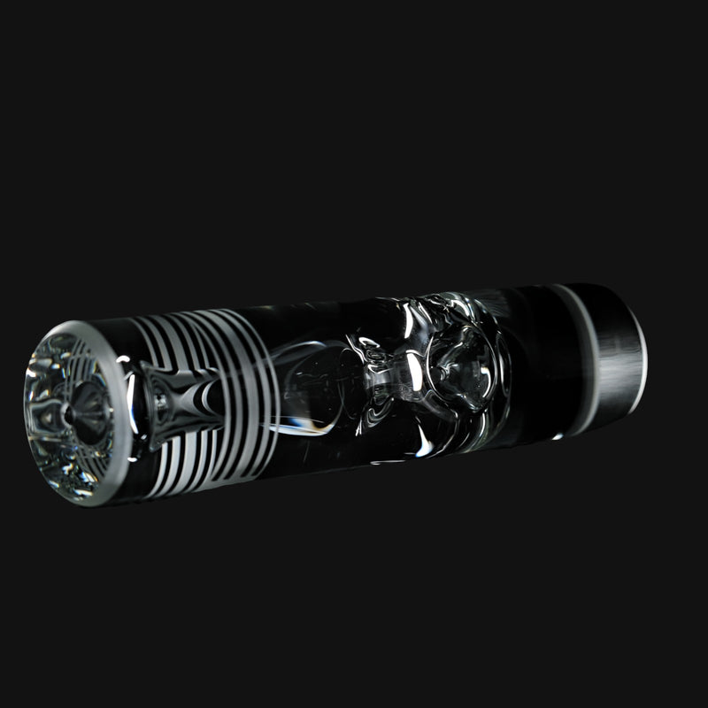 710 Pipes Smoke Shop Hamm Negative Spoon Pipe, clear glass with black striped accents and internal bubbler design.