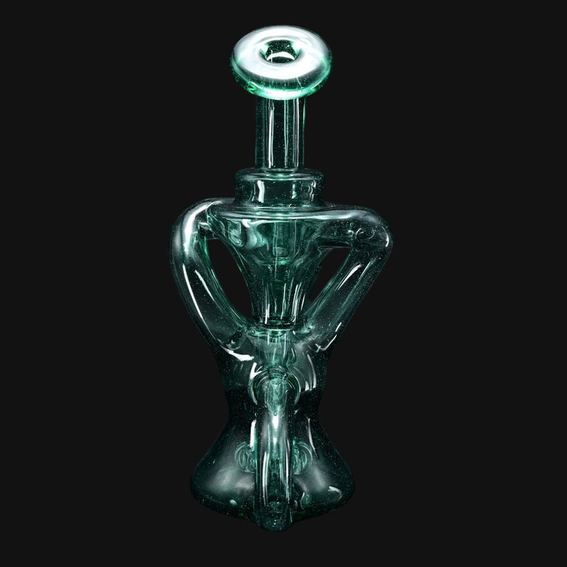 710 Pipes Smoke Shop Happy Time Dual Klein Recycler, 7 inches tall, Atlantis color glass recycler with 10mm joint.