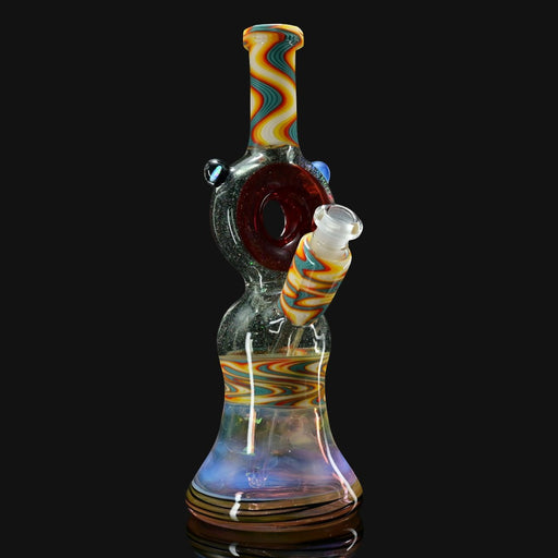 710 Pipes Smoke Shop Heavy Dirty Glass collab rig with opals, red swirl, and colorful wavy pattern. Removable downstem.