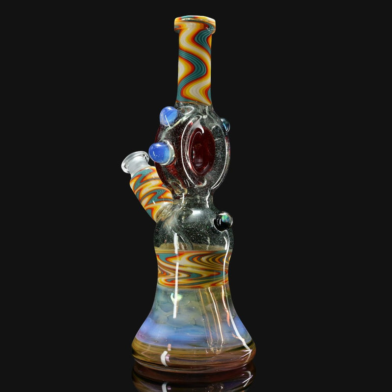 710 Pipes Smoke Shop Heavy Dirty X 710 collab glass rig with opals, red chamber, and colorful swirl accents.