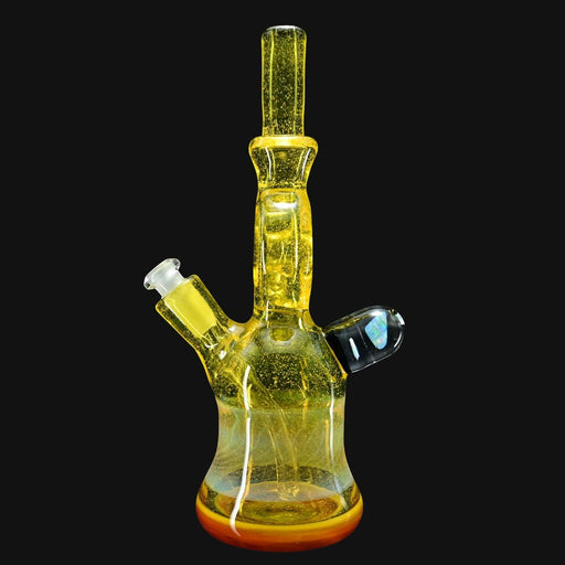710 Pipes Smoke Shop yellow glass donut rig with 2-hole downstem and donut mouthpiece. 10mm joint, 45 degree angle.