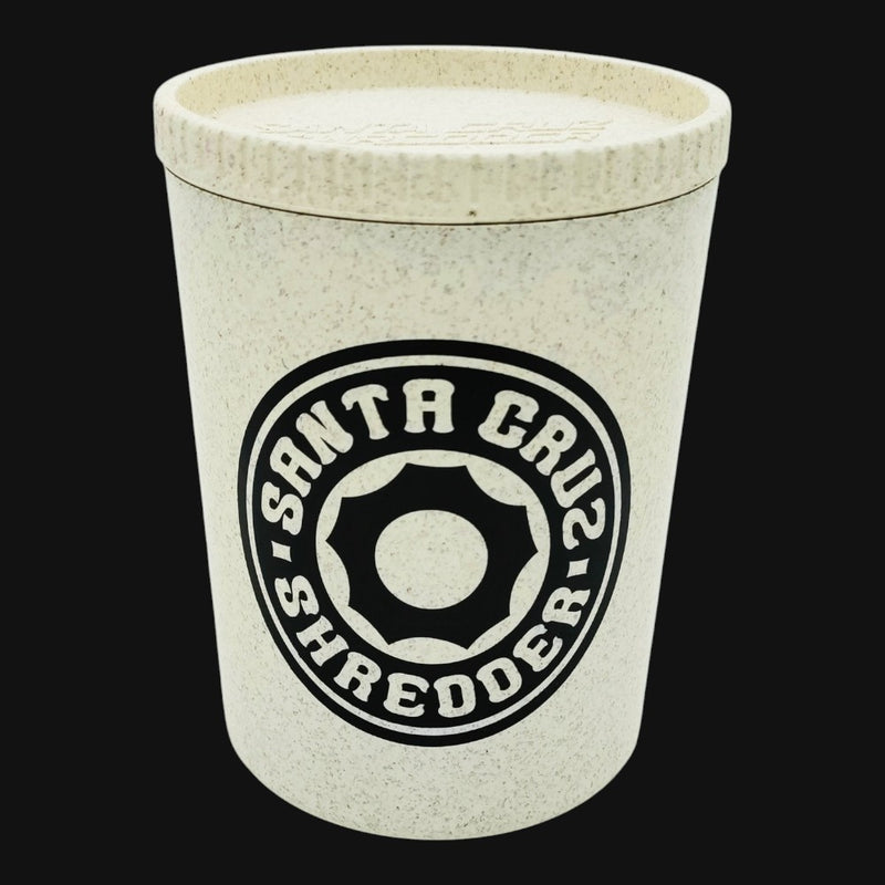 710 Pipes Smoke Shop Santa Cruz hemp stash jar with an air-tight lid and black logo on a speckled beige finish.
