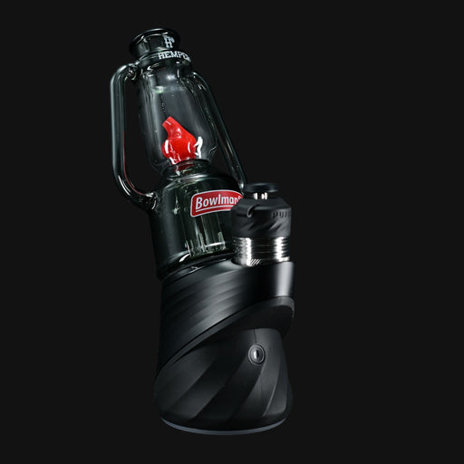 710 Pipes Smoke Shop Hemper Puffco Peak glass top with red flame accent and "Bowlman" logo