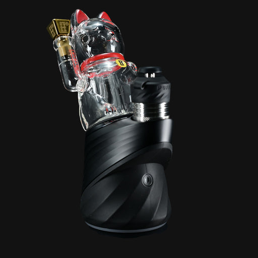 710 Pipes Smoke Shop Hemper Puffco Peak glass top shaped like a lucky money cat with red ears and collar.