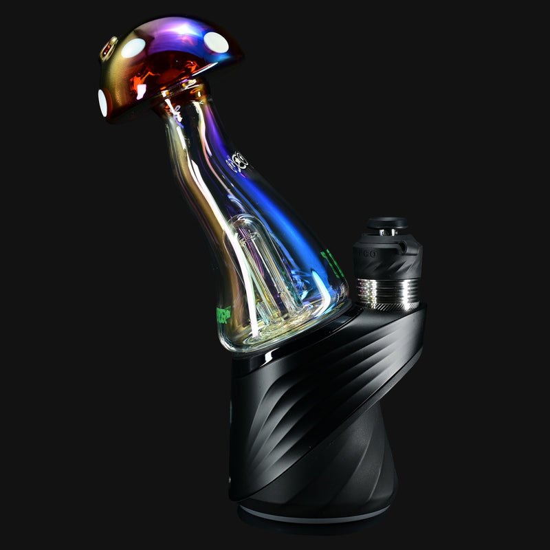 710 Pipes Smoke Shop Hemper Puffco Peak Top with trippy mushroom design, iridescent glass and white spots.