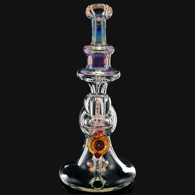 710 Pipes Smoke Shop High Bastard BPK #9 glass dab rig with iridescent accents and a circular amber concentrate catcher.