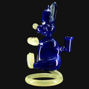 710 Pipes Smoke Shop Hoobs Meditating glass pipe, blue with yellow accents, 8" tall, 14mm joint