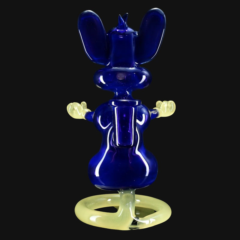 710 Pipes Smoke Shop Hoobs Meditating glass pipe, 8" tall, blue with yellow accents, 14mm joint.