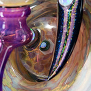 710 Pipes Smoke Shop intricate glass hookah rig with purple accents, dichro details, and opal attachments.