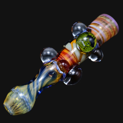 710 Pipes Smoke Shop Matty White Large 3 Milli one hitter glass pipe featuring a green Hulk character accent