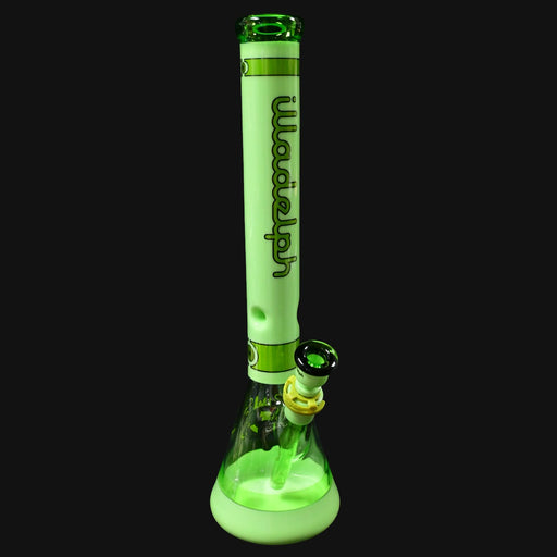 710 Pipes Smoke Shop Illadelph Premium Signature Beaker in milky green glass with a beaker base and logo.