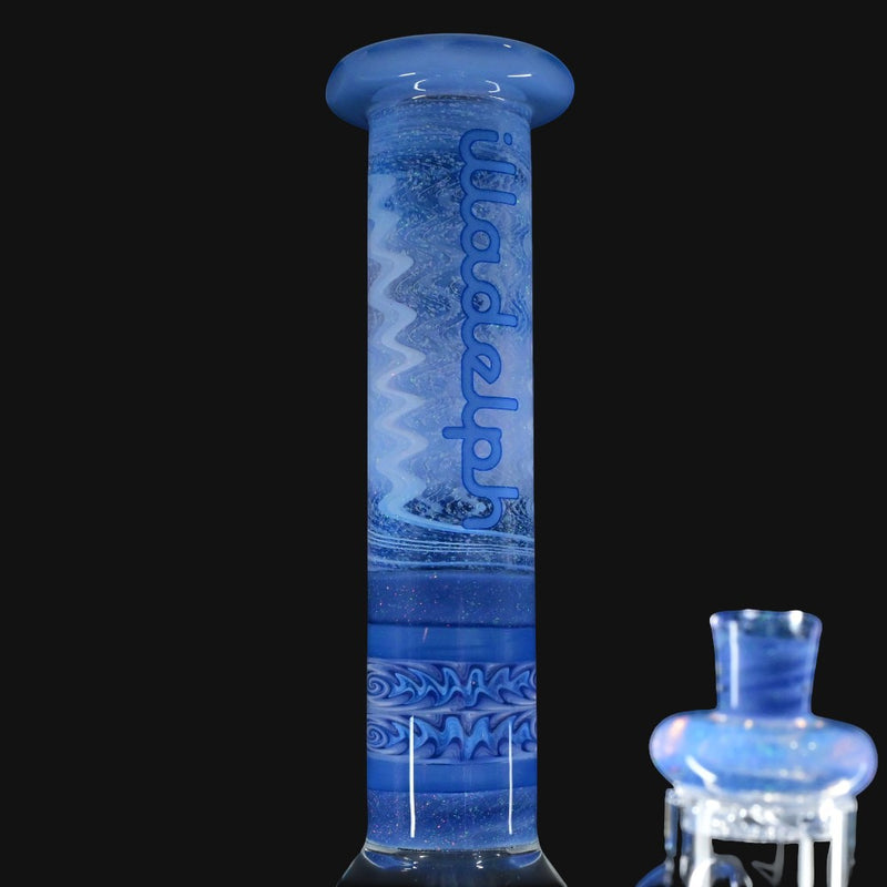 710 Pipes Smoke Shop Illadelph custom blue and white wig wag glass dab rig with crushed opal accents.