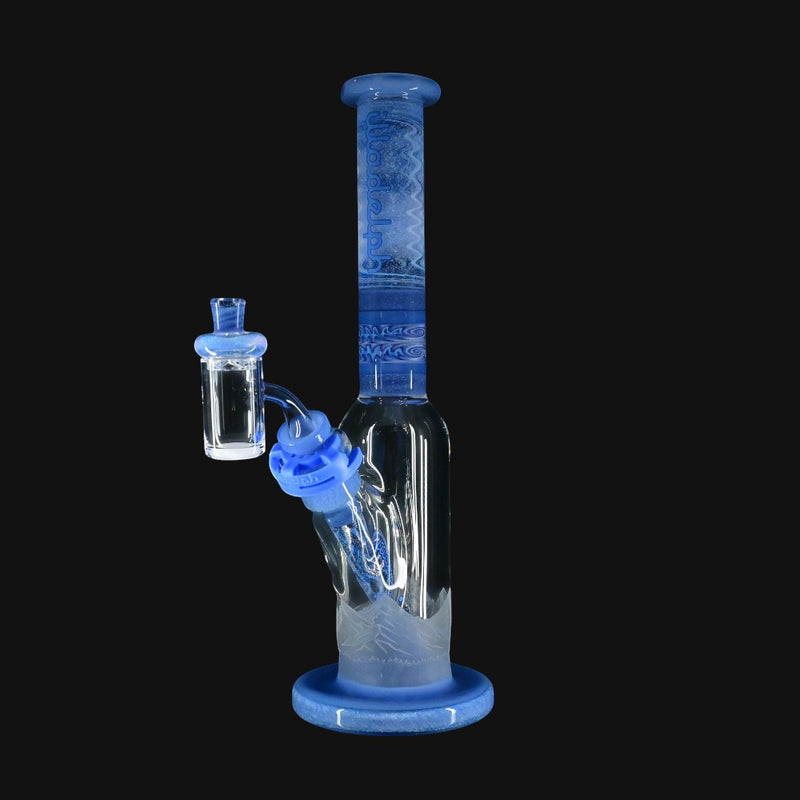 710 Pipes Smoke Shop Illadelph custom blue and white wig wag glass dab rig with crushed opal accents and clear chamber.