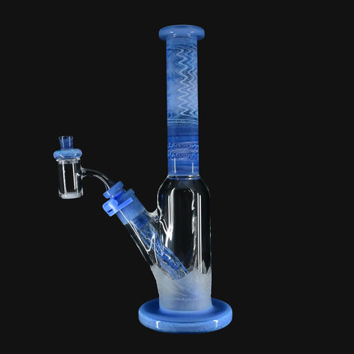 710 Pipes Smoke Shop Illadelph custom glass dab rig with blue/white wig wag accents and crushed opal details.