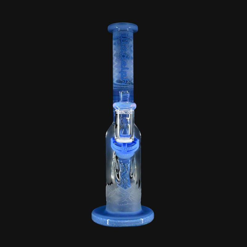 710 Pipes Smoke Shop Illadelph custom glass dab rig with blue and white wig wag accents and crushed opal details.