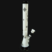 710 Pipes Smoke Shop Illadelph Collins Beaker - White Killa, a white glass beaker bong with black target graphics and a black mouthpiece.