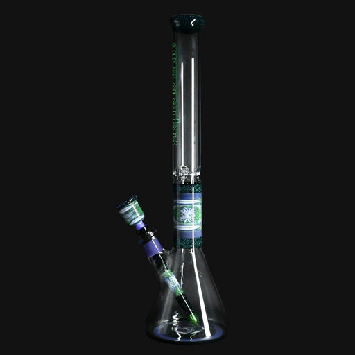 710 Pipes Smoke Shop Illadelph 19.5-inch glass beaker bong with green and purple wigwag accents